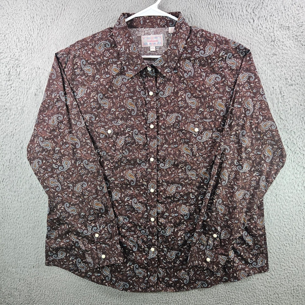 Panhandle Slim Womens XXL Brown Paisley Western Snap Shirt Cotton